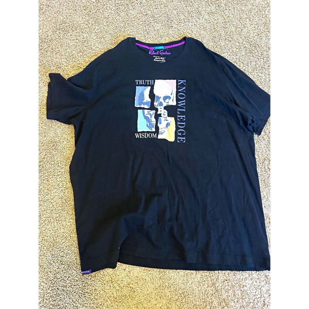 Robert Graham Men’s 4XLT Big & Tall Black Cotton Graphic Print Crew Neck Tee